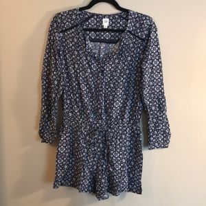 Long sleeve, Navy, small floral patterned, Romper
